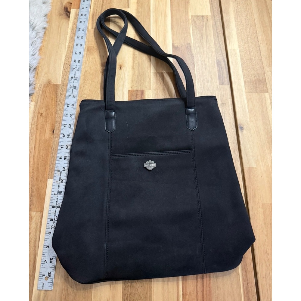 Harley Davidson Black Canvas‎ Tote Bag Silver Bar & Shield Logo Shoulder Bag